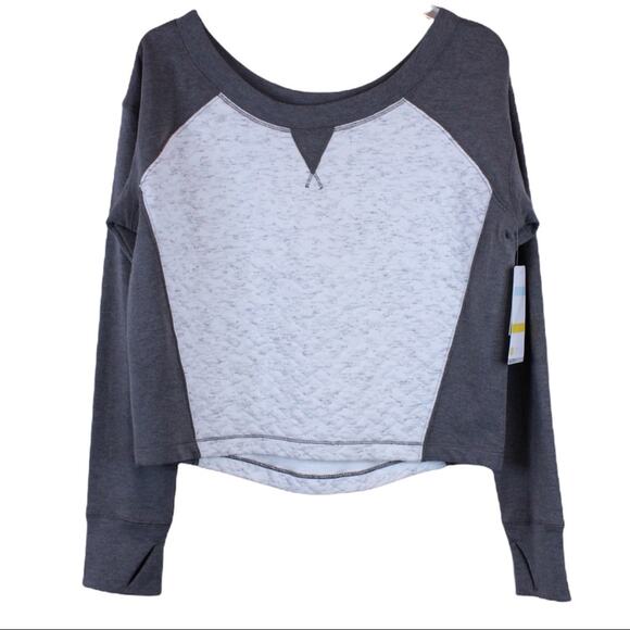 ZELLA Cropped Boatneck Sweatshirt in Gray and White Heather Size Medium - Picture 1 of 9